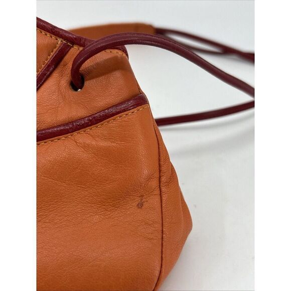 Vintage JO ANN PAGE Orange Leather Piping Shoulder Bag Purse *MADE IN USA - Picture 2 of 13